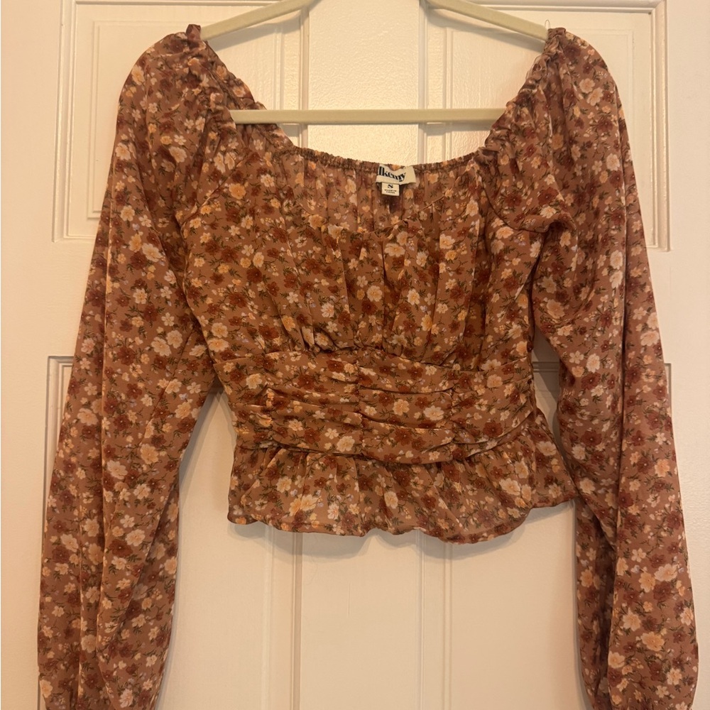 Floral Brown pink neutral Long Sleeve Top